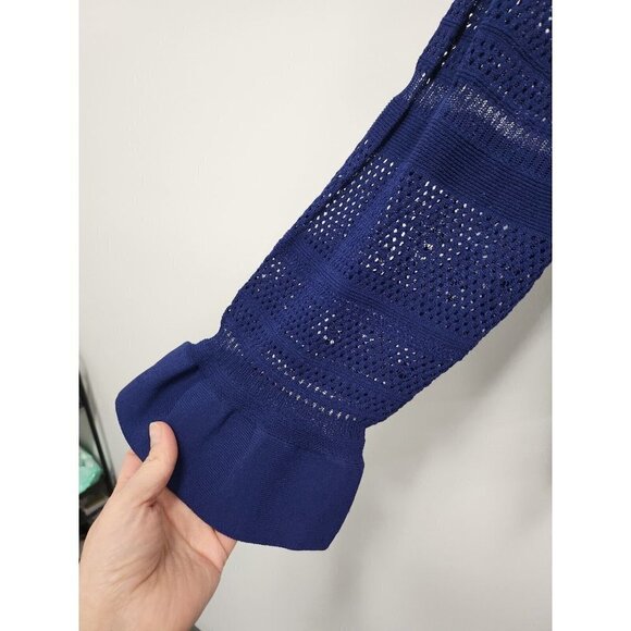 Lane Bryant Womens Cardigan 22/24 Plus Open Front Ruffle Sleeve Crochet Contrast - Picture 3 of 10